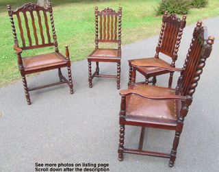   Style Mission Tigered Oak Chairs Arts & Crafts Era Barley Twist Legs