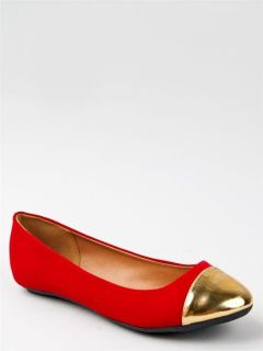 NEW QUPID Women Basic Gold Cap Toe Slip On Ballet Flat Dress Shoe Red 