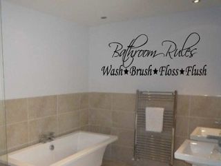 Bathroom Rules, Wash Brush Floss Flush, Wall Art, stickers wallpaper 