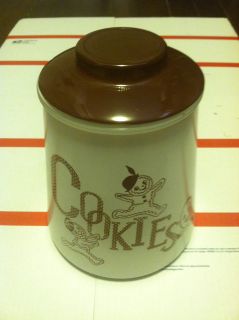 Vintage Bartlett Colins Gingerbread Men Cookie Jar White & Brown Glass 