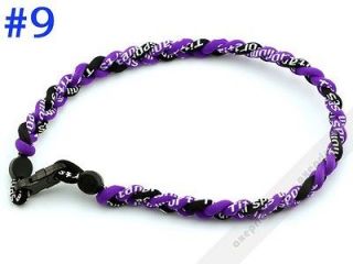   Purple/Black Titanium Ionic Sports Baseball Necklace 3 strand Tornado