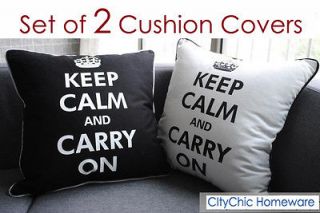 45cm x 45cm SET OF 2 Black & White “Keep Calm & Carry on  Cushion 