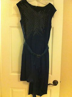 NWT BCBG Max Azria Runway Dark Blue Studded Satin Dress w/Belt Sz L $ 