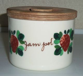 BAUER POTTERY STRAWBERRY DECORATED JAM POT W/LID