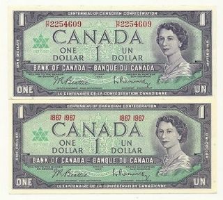 1967 CANADA CENTENNIAL ONE DOLLAR BANK NOTES (Both Type Serial 
