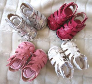 NEW Girls Leather Sandals Size 0 8 Approx 3M   3Y White Silver Pink 