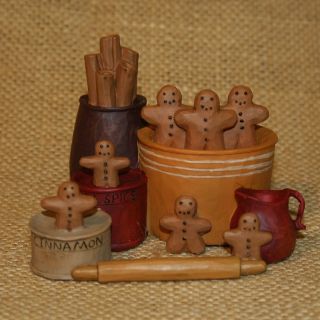 Resin Gingerbread Men In Spice Containers Blossom Bucket Christmas 