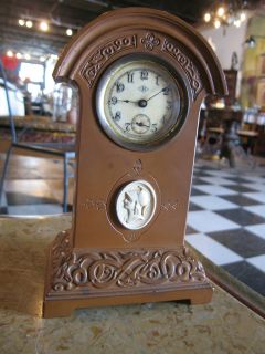 Antique Benedict Mfg Co Waterbury Clock Co Metal Cased Shelf Mantle 