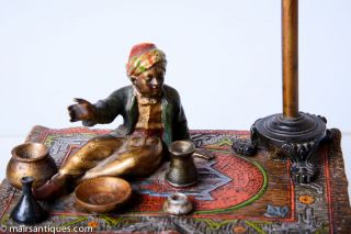 Highly Desirable Franz Bergman Bronze Figural Lamp, The Pot Seller 