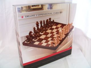 NEW BERKSHIRE DELUXE 15 3 DIMENSIONAL CHESS SET MAHOGANY AND NATURAL 