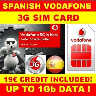     PREPAID VODAFONE 3G 1G DATA SIM CARD 19€ CREDIT INTERNET SPAIN
