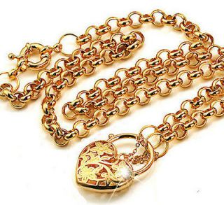  yellow gold filled filigree solid heart padlock belcher bolt necklace