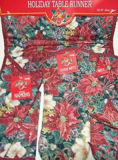   Holiday Poinsettia 13 X 70 Table Runner 2 Count Oven Mitts & Napkins