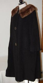 50s Vintage Einiger 100% Cashmere Womans Black Coat w/ Brown Mink 