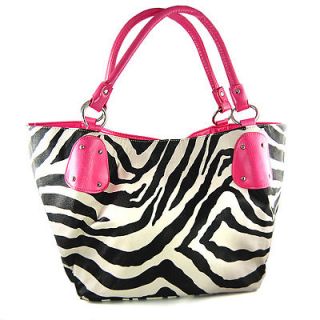 New LG Black Zebra Print Convertable Purse Handbag Tote Bag Pink Trim 