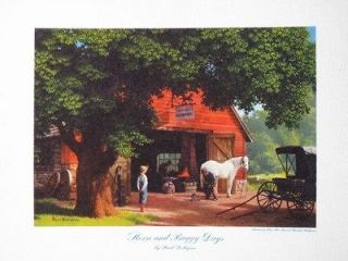   ART HORSE AND BUGGY DAYS SMALL LITHO VINTAGE BROWN & BIGELOW A+