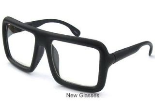 BIG LARGE Flat Top Thick Bold Black Square Frame Clear Lens Hipster 