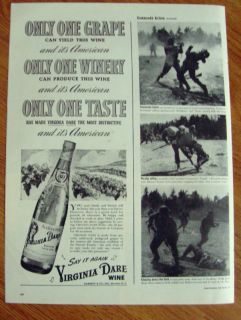 1943 Virginia Dare Wine Ad Only One Grape Winery Taste
