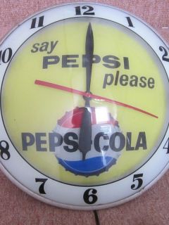 VNTG Say Pepsi Please Double Bubble Clock Pepsi Cola convex glass 