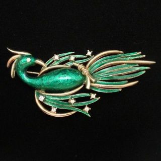 Bird of Paradise Pin Vintage Enamel & Rhinestones Boucher Brooch