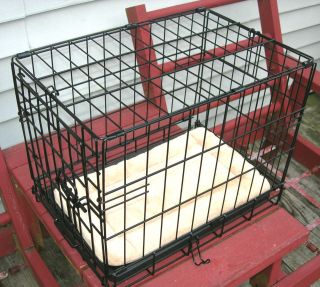 Pet Crate, plastic tray, painted enclosure, collapses flat to about 3 