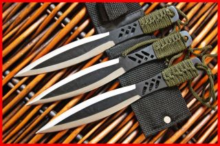 3pc Military outdoor camp throwing Knives w pouch Combat double 