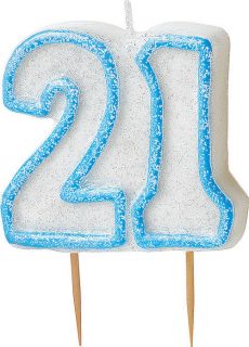 Glitter Birthday Candle, Age 21   Blue Party SuppliesFancy Dress