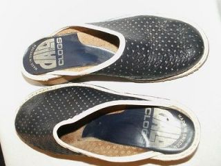 DALA CLOGS made in SWEDEN NAVY BLUE SWISS DOT LEATHER SHOES sz 6