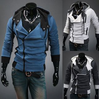 Mens Slim Zip Up Top Design Hooded Hoodies Jackets Coats Tops 3Color M 