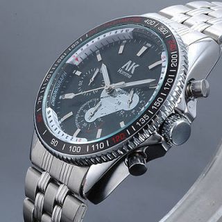   Black Dial Stainless Steel Band Mens Movement chronograph Wrist Watch