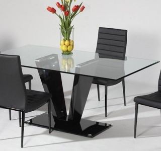 Rectangular Modern Victoria Glass Top Dining Table with Black V Base