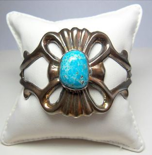 CHRISTMAS SALE SANDCAST Navajo Sterling Silver Blue Gem Turquoise Cuff 