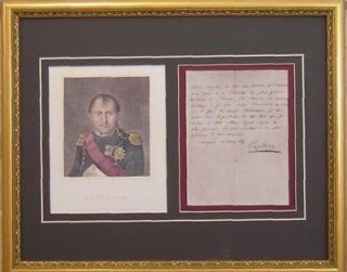 Napoleon Bonaparte Signed Letter & Portrait Framed
