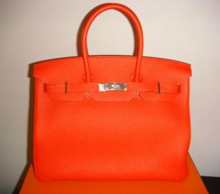 New 100% Authentic HERMES Birkin Bag 35cm Red Color Capucine Togo RARE 