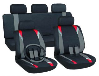 16pc Set Red Gray Black SUV Auto Car Seat Cover +FREE Wheel Belt Pads 