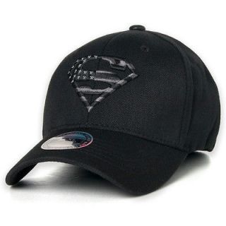 Superman American flag Baseball Cap Flexfit Spandex Hat Black 