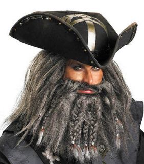 Mens Pirates of the Caribbean Blackbeard Halloween Costume Tricorn Hat