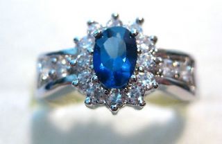 18K WGP Blue Sapphire CZ Diamond Ring /Size 7 #8041 / Kate Middleton 