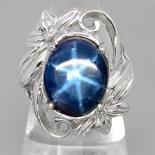   LUXURIOUS STYLE NATURAL GEM 6 RAYS BLUE STAR SAPPHIRE 925 SILVER RING