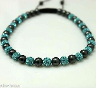 Sky blue shamballa necklace 10mm crystal beads & hematite+ Free 