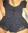 NWT Bloch Puff Sleeve Ballet Dress with Silver Sparkle Skirt Black 