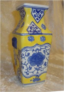 Square Yellow and Blue Floral Japan/Japanese Vase