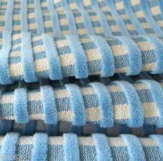   Designer Blue Upholstery Fabric w/Raised Velvet Stripes By Summer Hill
