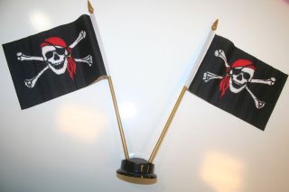 PIRATE WITH RED BANDANA 4 X 6 SMALL STICK FLAGS W/ DUAL STAND NEW