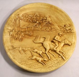 Vintage Hunt Scene Fox Hound Horse Plate Relief Pottery Art Horseback 