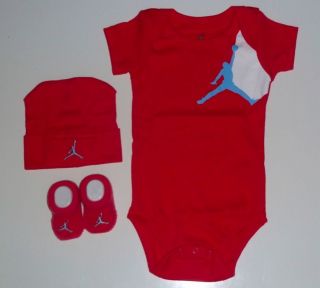   JUMPMAN Newborn 3 piece set Bodysuit, Cap, Booties, RED/BLUE GRAY