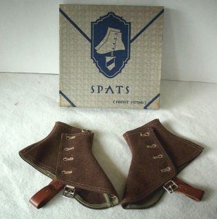 Vintage, Unused, Short Brown Button Up Spats w/Straps in Original Box