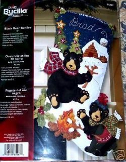 Bucilla ♥LOOK♥ BLACK BEAR BONFIRE Felt Christmas Stocking Kit 