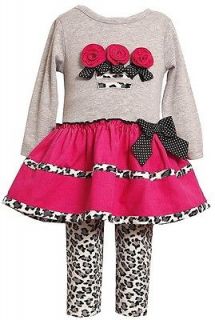 New Baby Girls Bonnie Jean sz 18m Pink Leopard FLOWER outfit Dress 