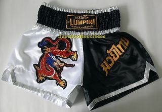Muay Thai Kick Boxing MMA K1 Shorts Dragon Black White Gold Red XL 